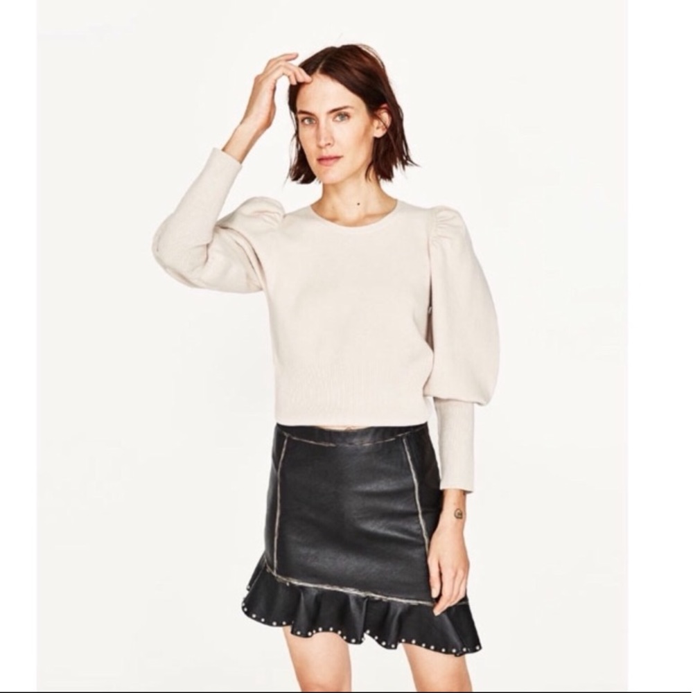 Zara Leather Skirt with Metallic Details